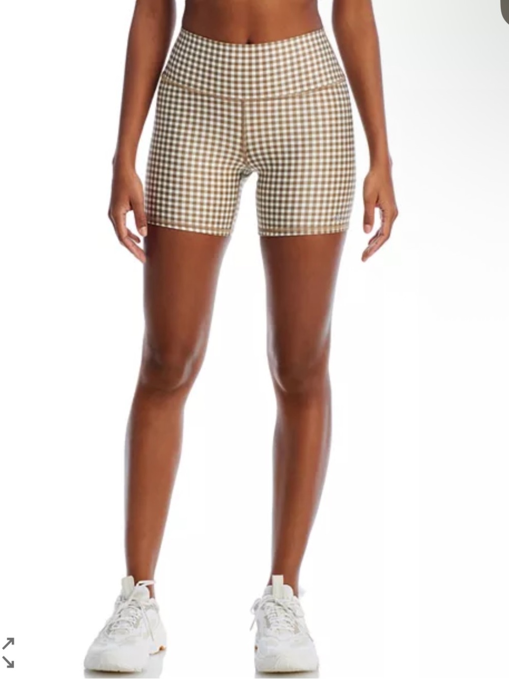 RARE ⭐️ ALO Airlift Gingham Biker Shortd Brown and White Size Large